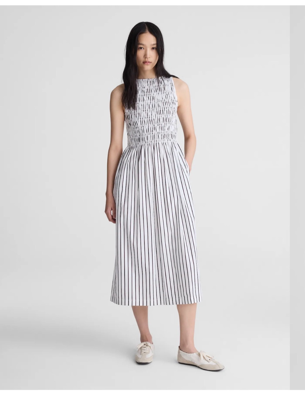 Madewell boatneck smocked midi dress XS